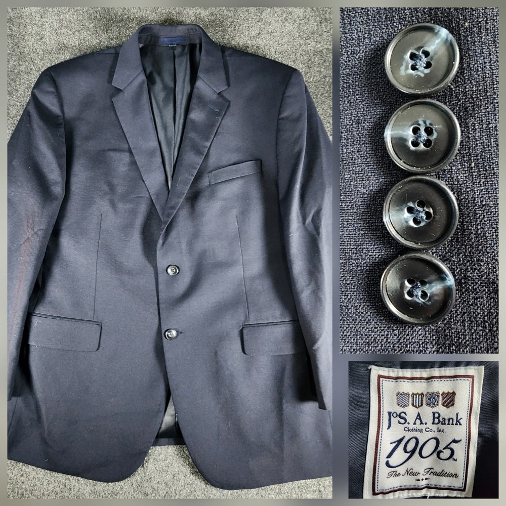 Jos A Bank 1905 Blazer Mens 46R Navy Wool Tailored Fit Sport‎ Coat Suit Jacket